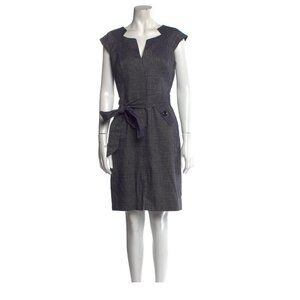 Milly Printed Plaid Ink Blue Sheath Dress Short Cap Sleeve with V-Neck Size 6